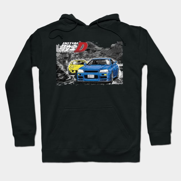 INTIAL D fd VS GTR R34 RX7 BATTLE ANIME Hoodie by cowtown_cowboy